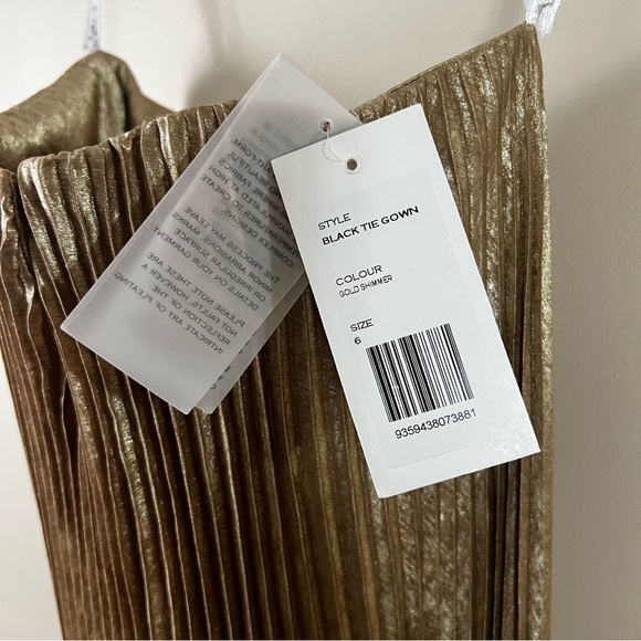 L'IDEE Black Tie Gown Maxi Dress in Gold Shimmer Size US 2 NEW! New with tags! - Picture 11 of 13